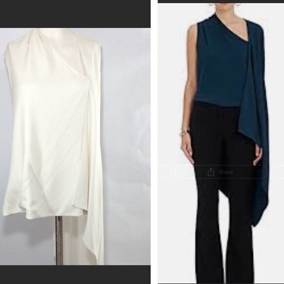 Narciso Rodriquez One Shoulder Asymmetrical Hem Satin Cape Blouse Size 8 - Picture 9 of 9